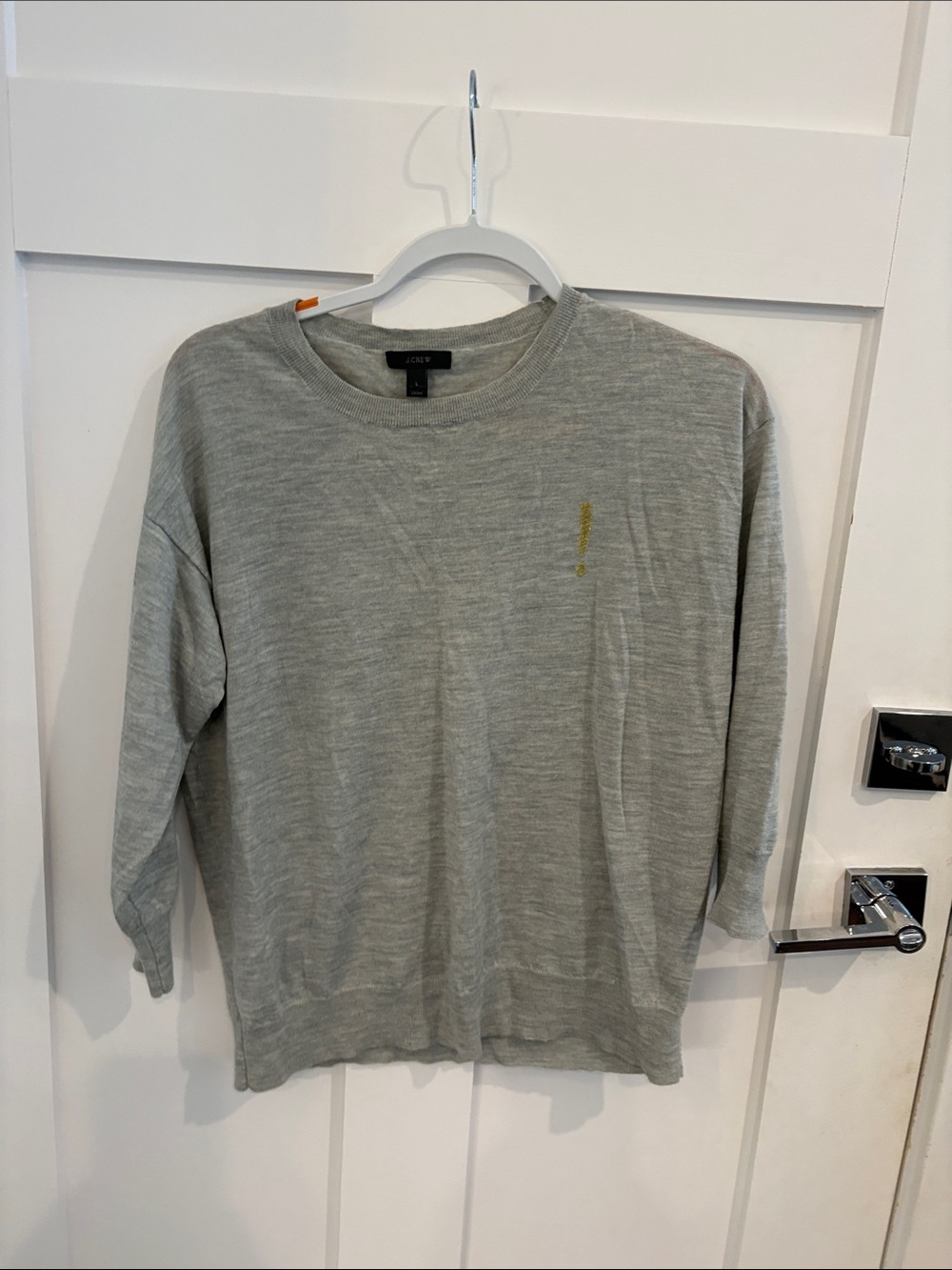 J. Crew Light Gray Knit Crewneck Sweater Merlino WOOL with exclamation point